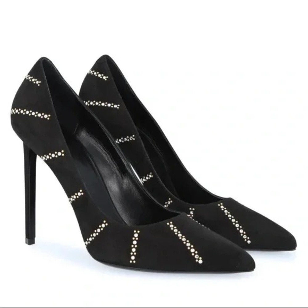 Celine Sharp Pump 110 Black Suede Crystal Studded Stiletto Size 8.5 NWT